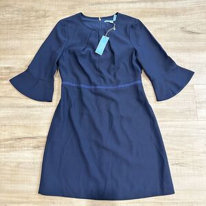 Draper‎ James NEW Women's Solid Keyhole Dress Size 10 Navy Blue Bell Sleeve